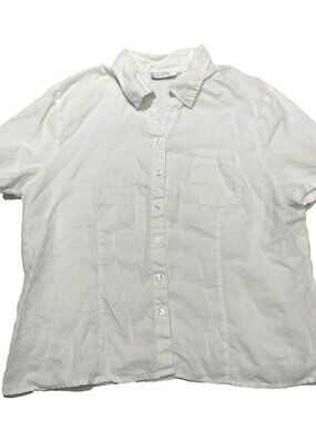 VTG Alice Blue 100% Linen Blouse White Embroidered Size XL Y2K Button Down